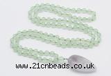 GMN4001 Hand-knotted 8mm, 10mm prehnite 108 beads mala necklace with pendant