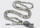 GMN4004 Hand-knotted 8mm, 10mm seaweed quartz 108 beads mala necklace with pendant
