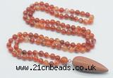 GMN4007 Hand-knotted 8mm, 10mm red banded agate 108 beads mala necklace with pendant