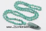 GMN4012 Hand-knotted 8mm, 10mm peafowl agate 108 beads mala necklace with pendant