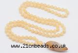 GMN4016 Hand-knotted 8mm, 10mm honey jade 108 beads mala necklace with pendant