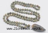 GMN4027 Hand-knotted 8mm, 10mm rhyolite 108 beads mala necklace with pendant