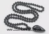 GMN4033 Hand-knotted 8mm, 10mm black lava 108 beads mala necklace with pendant