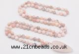 GMN4042 Hand-knotted 8mm, 10mm natural pink opal 108 beads mala necklace with pendant