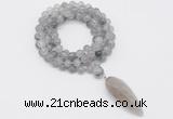 GMN4049 Hand-knotted 8mm, 10mm cloudy quartz 108 beads mala necklace with pendant