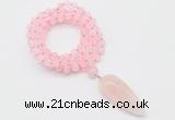 GMN4052 Hand-knotted 8mm, 10mm rose quartz 108 beads mala necklace with pendant
