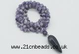 GMN4054 Hand-knotted 8mm, 10mm dogtooth amethyst 108 beads mala necklace with pendant