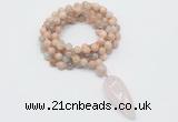 GMN4059 Hand-knotted 8mm, 10mm sunstone 108 beads mala necklace with pendant