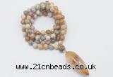 GMN4063 Hand-knotted 8mm, 10mm yellow crazy agate 108 beads mala necklace with pendant