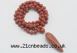 GMN4075 Hand-knotted 8mm, 10mm red jasper 108 beads mala necklace with pendant