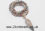 GMN4083 Hand-knotted 8mm, 10mm serpentine jasper 108 beads mala necklace with pendant