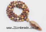 GMN4093 Hand-knotted 8mm, 10mm mookaite 108 beads mala necklace with pendant