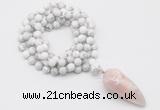 GMN4096 Hand-knotted 8mm, 10mm white howlite 108 beads mala necklace with pendant