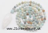 GMN4204 Hand-knotted 8mm, 10mm matte amazonite 108 beads mala necklace with pendant