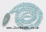 GMN4205 Hand-knotted 8mm, 10mm matte amazonite 108 beads mala necklace with pendant