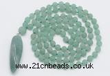 GMN4206 Hand-knotted 8mm, 10mm matte green aventurine 108 beads mala necklace with pendant