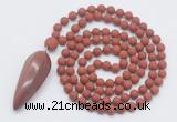 GMN4215 Hand-knotted 8mm, 10mm matte red jasper 108 beads mala necklace with pendant