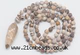 GMN4217 Hand-knotted 8mm, 10mm matte zebra jasper 108 beads mala necklace with pendant