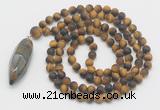 GMN4229 Hand-knotted 8mm, 10mm matte yellow tiger eye 108 beads mala necklace with pendant