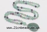 GMN4403 Hand-knotted 8mm, 10mm matte fluorite 108 beads mala necklace with pendant