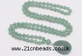 GMN4406 Hand-knotted 8mm, 10mm matte green aventurine 108 beads mala necklace with pendant