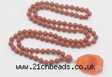 GMN4415 Hand-knotted 8mm, 10mm matte red jasper 108 beads mala necklace with pendant