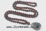 GMN4428 Hand-knotted 8mm, 10mm matte red tiger eye 108 beads mala necklace with pendant