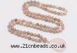 GMN4430 Hand-knotted 8mm, 10mm matte sunstone 108 beads mala necklace with pendant