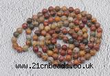 GMN448 Hand-knotted 8mm, 10mm picasso jasper 108 beads mala necklaces