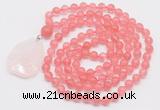 GMN4600 Hand-knotted 8mm, 10mm cherry quartz 108 beads mala necklace with pendant