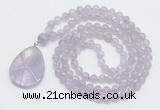 GMN4602 Hand-knotted 8mm, 10mm lavender amethyst 108 beads mala necklace with pendant