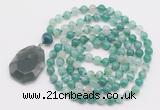 GMN4610 Hand-knotted 8mm, 10mm green banded agate 108 beads mala necklace with pendant