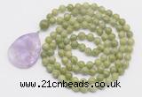 GMN4617 Hand-knotted 8mm, 10mm China jade 108 beads mala necklace with pendant