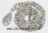 GMN4622 Hand-knotted 8mm, 10mm artistic jasper 108 beads mala necklace with pendant