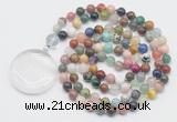 GMN4637 Hand-knotted 8mm, 10mm colorful gemstone 108 beads mala necklace with pendant