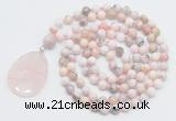 GMN4641 Hand-knotted 8mm, 10mm natural pink opal 108 beads mala necklace with pendant