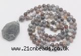 GMN4664 Hand-knotted 8mm, 10mm Botswana agate 108 beads mala necklace with pendant