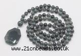 GMN4680 Hand-knotted 8mm, 10mm kambaba jasper 108 beads mala necklace with pendant