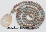 GMN4681 Hand-knotted 8mm, 10mm serpentine jasper 108 beads mala necklace with pendant