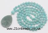 GMN4683 Hand-knotted 8mm, 10mm amazonite 108 beads mala necklace with pendant