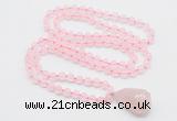 GMN4808 Hand-knotted 8mm, 10mm rose quartz 108 beads mala necklace with pendant