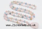 GMN4818 Hand-knotted 8mm, 10mm morganite 108 beads mala necklace with pendant