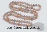 GMN4820 Hand-knotted 8mm, 10mm moonstone 108 beads mala necklace with pendant