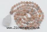 GMN4821 Hand-knotted 8mm, 10mm moonstone 108 beads mala necklace with pendant