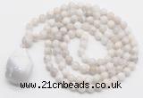 GMN4829 Hand-knotted 8mm, 10mm white crazy agate 108 beads mala necklace with pendant