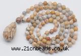 GMN4831 Hand-knotted 8mm, 10mm yellow crazy agate 108 beads mala necklace with pendant