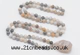 GMN4832 Hand-knotted 8mm, 10mm bamboo leaf agate 108 beads mala necklace with pendant