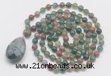GMN4849 Hand-knotted 8mm, 10mm moss agate 108 beads mala necklace with pendant