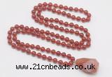 GMN4850 Hand-knotted 8mm, 10mm red agate 108 beads mala necklace with pendant