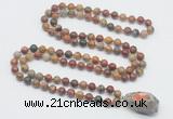 GMN4858 Hand-knotted 8mm, 10mm picasso jasper 108 beads mala necklace with pendant